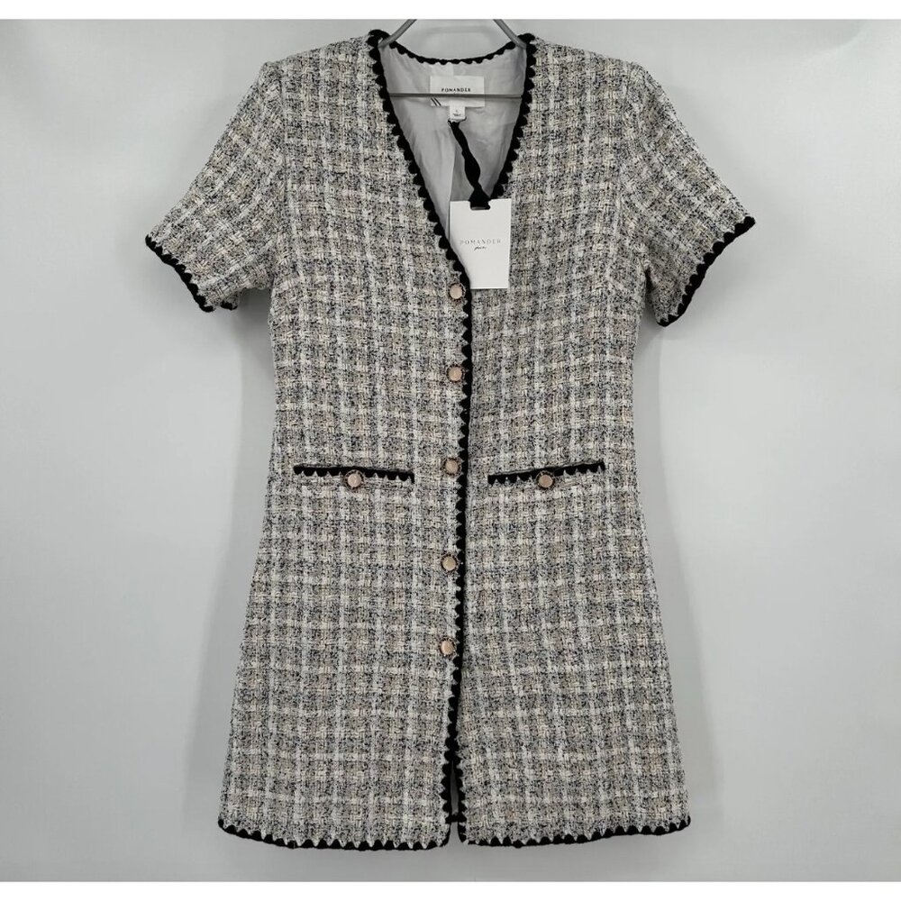 Pomander Place by Tuckernuck White Tweed Josephine Dress sz L Short Sleeve Mini